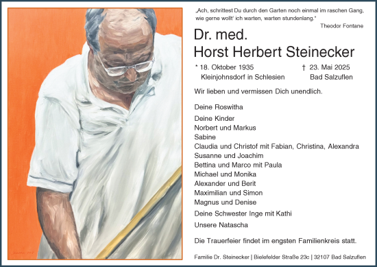 Anzeige  Horst Herbert Steinecker  Lippische Landes-Zeitung