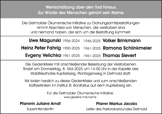 Anzeige  Im Gedenken  2024-2025  Lippische Landes-Zeitung