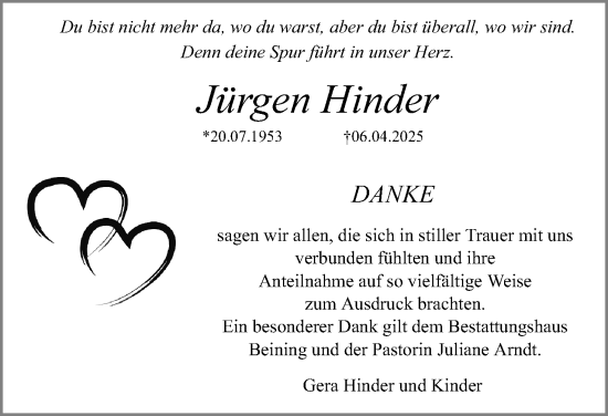 Anzeige  Jürgen Hinder  Lippische Landes-Zeitung