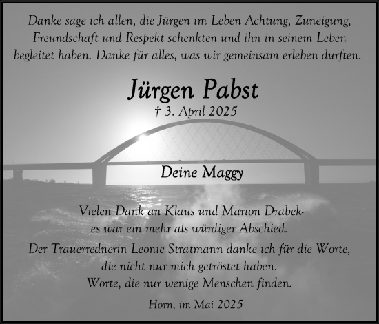 Anzeige  Jürgen Pabst  Lippische Landes-Zeitung