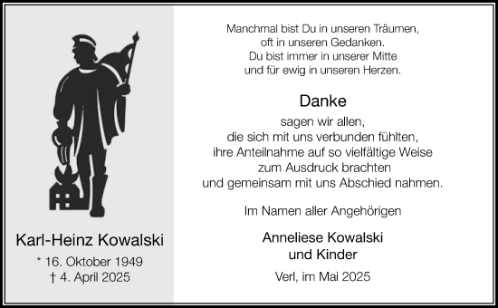 Anzeige  Karl-Heinz Kowalski  Lippische Landes-Zeitung