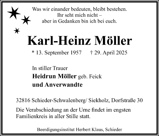 Anzeige  Karl-Heinz Möller  Lippische Landes-Zeitung