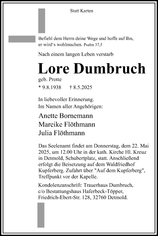 Anzeige  Lore Dumbruch  Lippische Landes-Zeitung