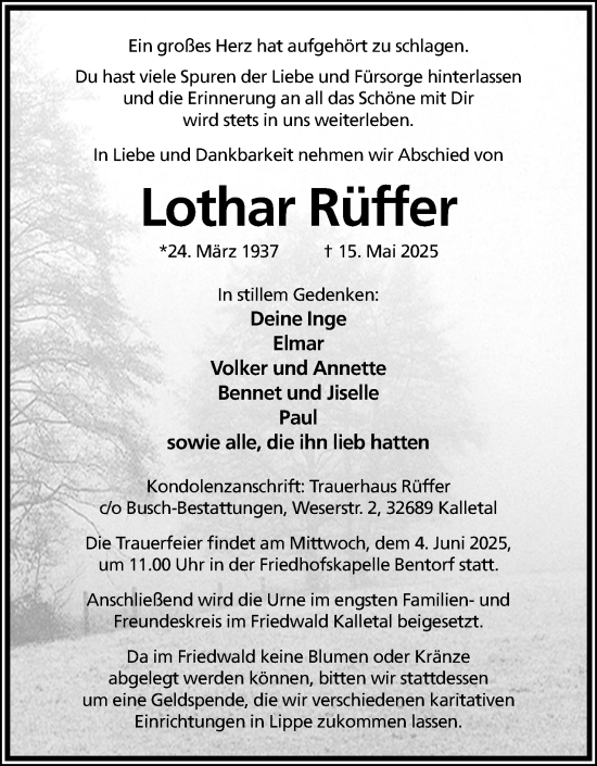 Anzeige  Lothar Rüffer  Lippische Landes-Zeitung