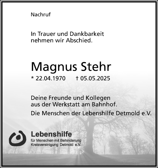 Anzeige  Magnus Stehr  Lippische Landes-Zeitung