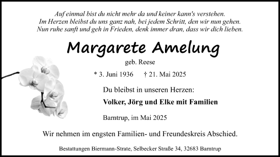 Anzeige  Margarete Amelung  Lippische Landes-Zeitung