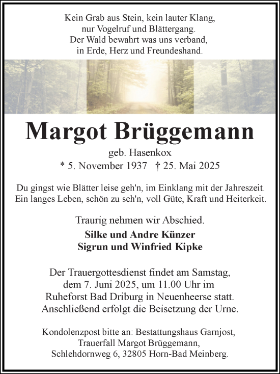 Anzeige  Margot Brüggemann  Lippische Landes-Zeitung