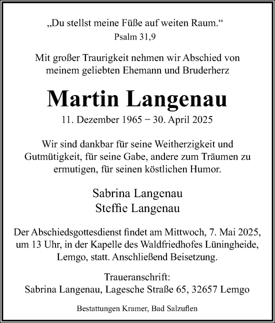 Anzeige  Martin Langenau  Lippische Landes-Zeitung