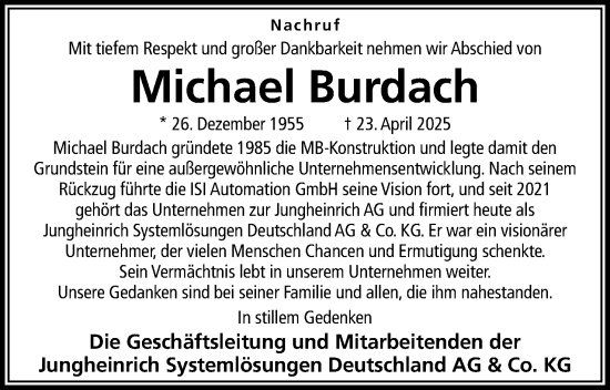 Anzeige  Michael Burdach  Lippische Landes-Zeitung