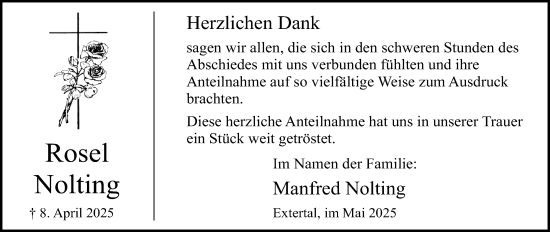 Anzeige  Rosel Nolting  Lippische Landes-Zeitung
