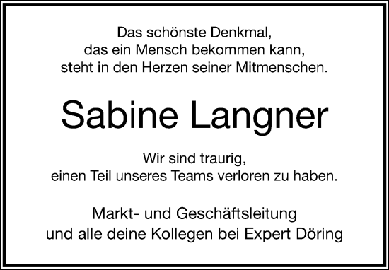 Anzeige  Sabine Langner  Lippische Landes-Zeitung