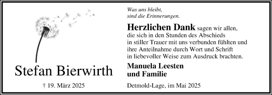 Anzeige  Stefan Bierwirth  Lippische Landes-Zeitung
