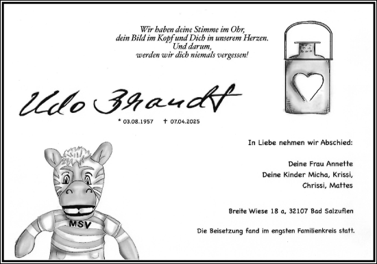 Anzeige  Udo Brandt  Lippische Landes-Zeitung