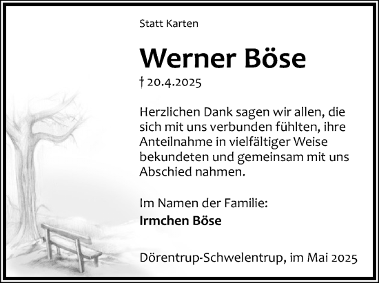 Anzeige  Werner Böse  Lippische Landes-Zeitung