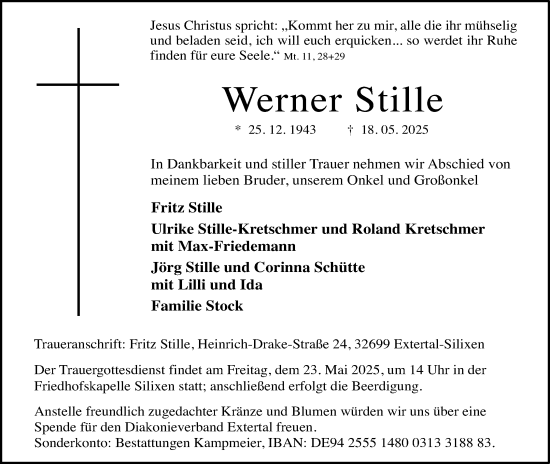 Anzeige  Werner Stille  Lippische Landes-Zeitung