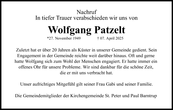 Anzeige  Wolfgang Patzelt  Lippische Landes-Zeitung