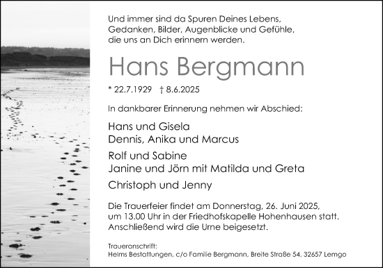 Anzeige  Hans Bergmann  Lippische Landes-Zeitung