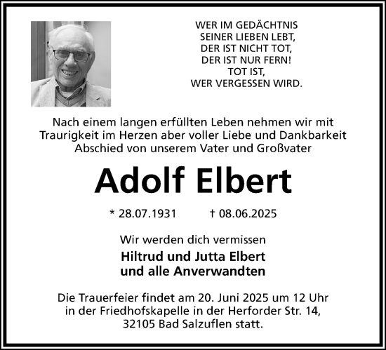 Anzeige  Adolf Elbert  Lippische Landes-Zeitung