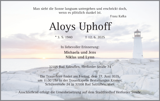 Anzeige  Aloys Uphoff  Lippische Landes-Zeitung