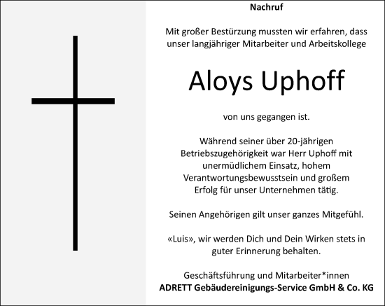Anzeige  Aloys Uphoff  Lippische Landes-Zeitung