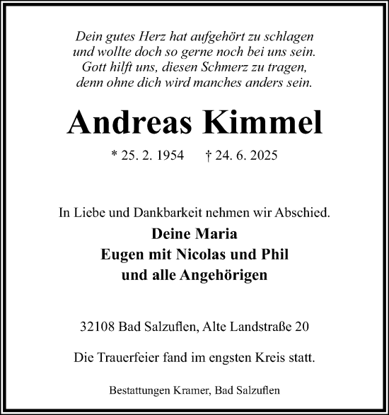 Anzeige  Andreas Kimmel  Lippische Landes-Zeitung