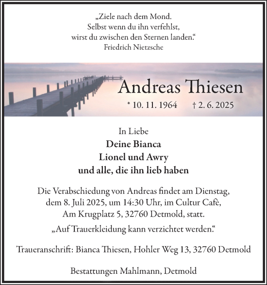 Anzeige  Andreas Thiesen  Lippische Landes-Zeitung