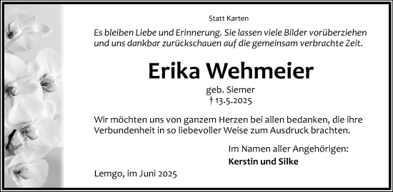 Anzeige  Erika Wehmeier  Lippische Landes-Zeitung
