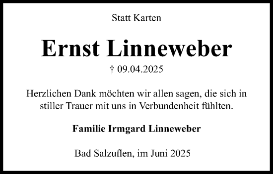 Anzeige  Ernst Linneweber  Lippische Landes-Zeitung