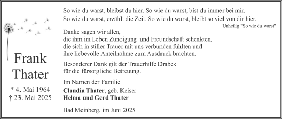 Anzeige  Frank Thater  Lippische Landes-Zeitung