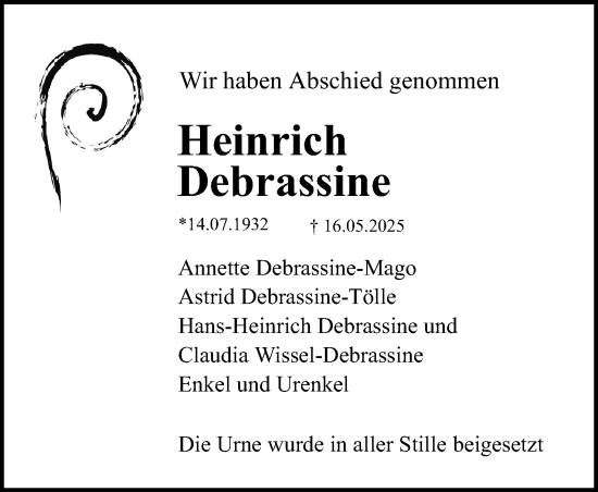 Anzeige  Heinrich Debrassine  Lippische Landes-Zeitung