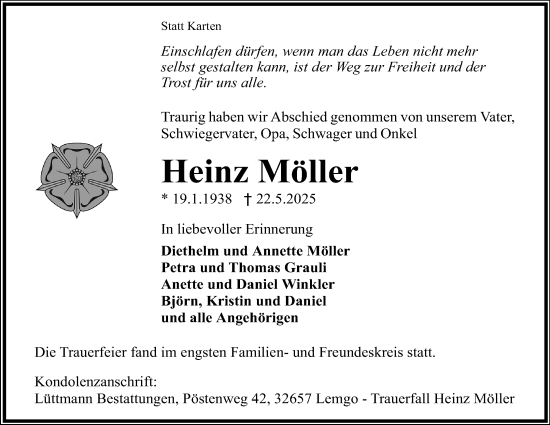 Anzeige  Heinz Möller  Lippische Landes-Zeitung