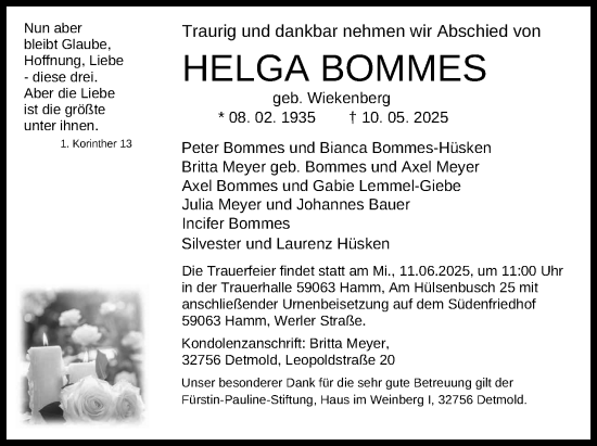 Anzeige  Helga Bommes  Lippische Landes-Zeitung