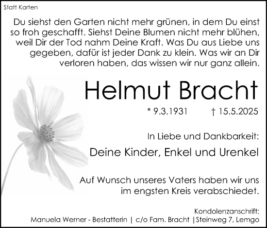 Anzeige  Helmut Bracht  Lippische Landes-Zeitung