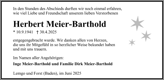 Anzeige  Herbert Meier-Barthold  Lippische Landes-Zeitung