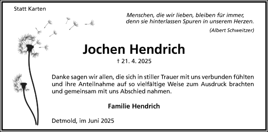 Anzeige  Jochen Hendrich  Lippische Landes-Zeitung