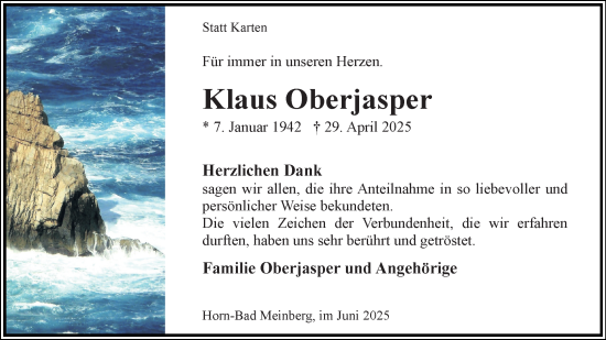 Anzeige  Klaus Oberjasper  Lippische Landes-Zeitung