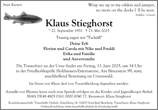 Anzeige  Klaus Stieghorst  Lippische Landes-Zeitung
