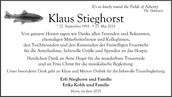 Anzeige  Klaus Stieghorst  Lippische Landes-Zeitung