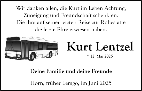 Anzeige  Kurt Lentzel  Lippische Landes-Zeitung