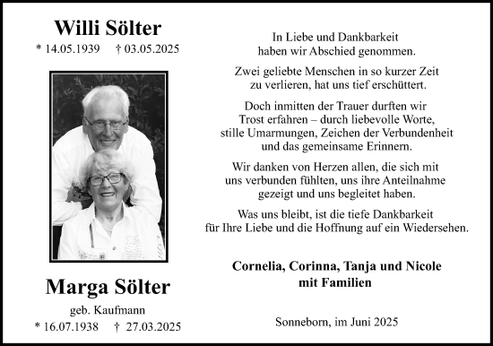 Anzeige  Marga Sölter  Lippische Landes-Zeitung
