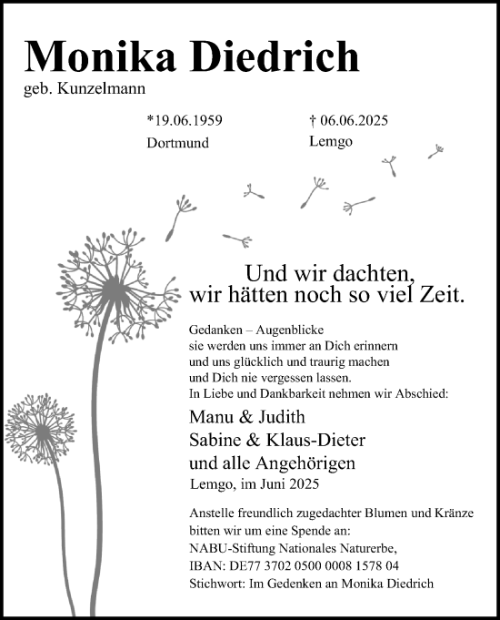 Anzeige  Monika Diedrich  Lippische Landes-Zeitung