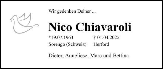 Anzeige  Nico Chiavaroli  Lippische Landes-Zeitung