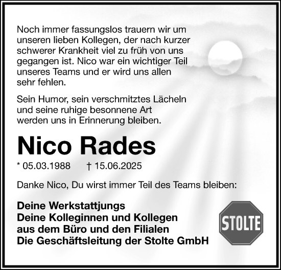 Anzeige  Nico Rades  Lippische Landes-Zeitung