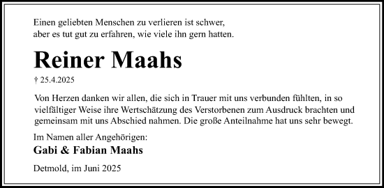 Anzeige  Reiner Maahs  Lippische Landes-Zeitung