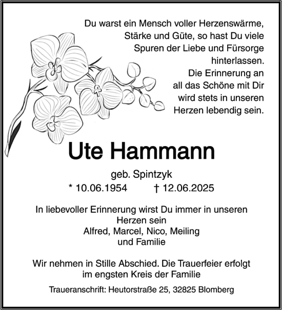 Anzeige  Ute Hammann  Lippische Landes-Zeitung