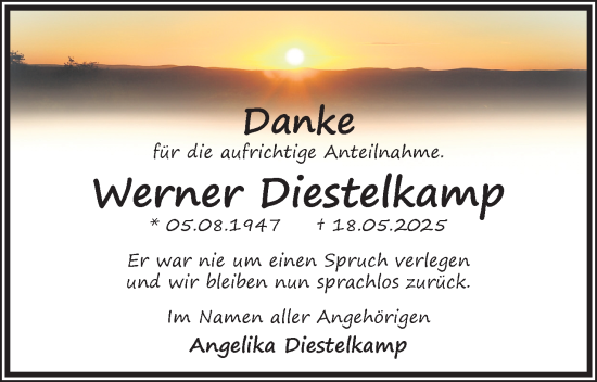 Anzeige  Werner Diestelkamp  Lippische Landes-Zeitung