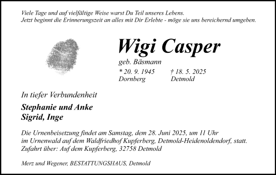 Anzeige  Wigi Casper  Lippische Landes-Zeitung