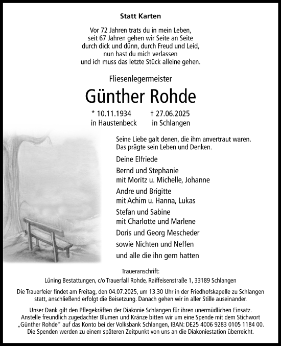 Anzeige  Günther Rohde  Lippische Landes-Zeitung