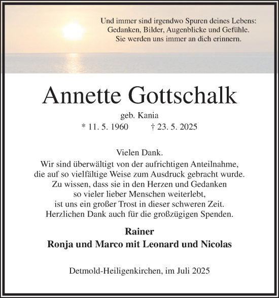 Anzeige  Annette Gottschalk  Lippische Landes-Zeitung