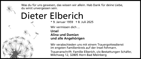 Anzeige  Dieter Elberich  Lippische Landes-Zeitung